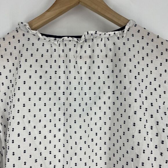 Loft Top Size XL Navy White Swiss Dot Shirt Popover Clip Ruffle Bib Blouse - Picture 6 of 8